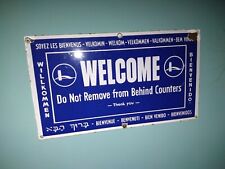 VINTAGE 2-SIDED COBALT PORCELAIN SIGN -WELCOME IN 15 DIFFERENT LANGUAGES -COOL picture
