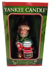 Yankee Candle Snowflake Holiday Ornament Blown Glass Elf With Candle Ornament picture