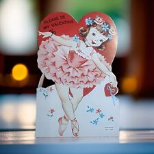 VTG Valentine's Day Dancing Ballerina Girl Die Cut Unused Greeting Card Norcross picture
