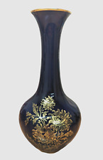 Royal KPM Echt Cobalt Blue Vase With Gold Trim Flowers Design Bavaria Germany picture
