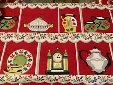 Vintage 1940's Bark Cloth Fabric Kitchen Red picture