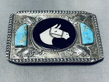 IMPORTANT VINTAGE MIKEY SIMPLICIO ZUNI TURQUOISE STERLING SILVER BUCKLE picture