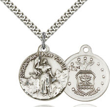 925 Sterling Silver St Joan Of Arc Air Force Military Catholic Medal Necklace picture