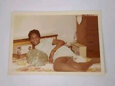 Vintage 1970s Found Photograph Photo African American Woman Posed on Bed picture