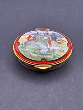 STAFFORDSHIRE ENAMELS Equestrian Horse Riding Oval Gold Enamel Trinket Box VGUC picture