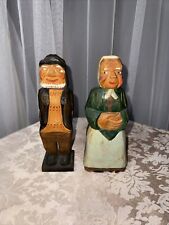 Vintage Rustic Folk Art Hand Carved Wood Fisherman & Wife Set Made In Denmark picture