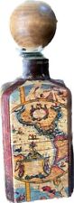 Vantage Hand Made Fausto  Decanter Wrapped Leather Old World Map Inside Glass picture