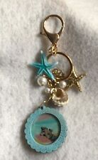 Yorkie hand painted Yorkshire Terrier  aqua color seashell  starfish keychain picture