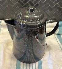 Black Speckled Granite Ware Enamel Cowboy Campfire Coffee Kettle 12 Cup picture