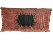 Antique Victorian 64x127 Large Woven Wool Paisley Shawl Throw 19thC picture