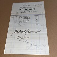 Antique Letterhead Invoice: HL Higgins Sea Food Seafood Rockland Maine ME Salmon picture