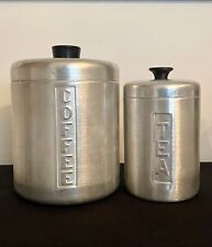 Vintage 1950s Spun Aluminum Canister Set Coffee and Tea Nesting Mid Century picture