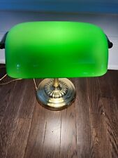 Vintage Bankers Lamp Light Emerald Green Glass Shade Desk Lamp With Brass Base picture