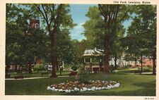 Postcard ME Lewiston Maine City Park Unused 1940 Linen Old Antique Vintage e8158 picture