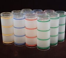 Set 12 MCM Frosted Striped Tom Collins Glasses 6” Tall 12 oz Color Rings Vintage picture