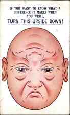 Metamorphic Frown Face Turn Over Smiling Bald Man Comic c1930 Postcard picture