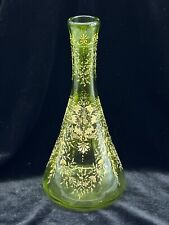Antique Citrine Pontiled Glass Funnel Shaped Barber Bottle Handpainted Gold 8.5” picture