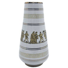 Vintage Neofitou White Ceramic Vase Handmade Greece 24K Gold Greek Mythology picture