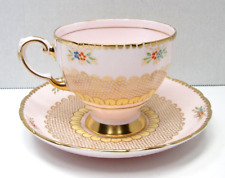 Tuscan England Pink Fine Bone China Hand Painted Tea Cup and Saucer Vintage 1947 picture