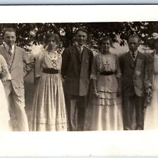 c1910s Outdoor Group Adults RPPC Thin Women Corset Handsome Men Photo Smile A213 picture