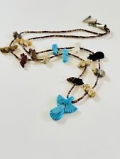 VTG Zuni Fetish ThunderBird Bird Necklace Natural Turquoise Sterling 925 Rare picture