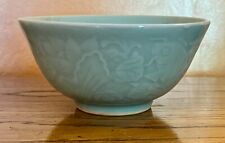 Vintage Chinese Celadon Larger Serving Dish or Noodle Bowl KOI Fish Water Lilies picture