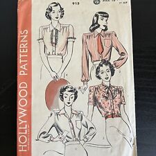 Vintage 1940s Hollywood 915 Bishop Sleeve Blouse Shirt Sewing Pattern 16 USED picture
