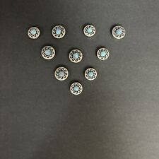 VINTAGE STERLING SILVER NATIVE AMERICAN TURQUOISE BUTTON COVER SET OF 10 picture