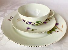 1925 ARTIST SIGNED TRIO: CUP, SAUCER, PLATE; CHARLES AHRENFELDT LIMOGES, THISTLE picture