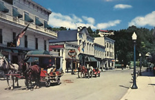 Vtg RPPC Mackinac Island Street Scene Horses Rexall Pharmacy Stores MI 1964 picture
