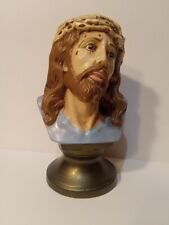 Vintage Chalkware Bust of Jesus Christ  6” W/stand 9