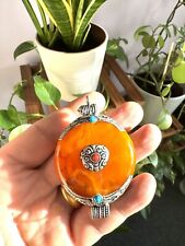 Vintage Traditional Tibetan Pendant & Amber resin with Tibetan silver handcarved picture