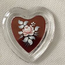 Vintage Westmorland Heart Trinket Dish Hand Painted Rose Floral Signed 1978 ** picture