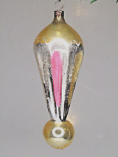 VTG Antique Glass Fluted Tiered Drop AIR BALLOON Gold Christmas Ornament Germany picture