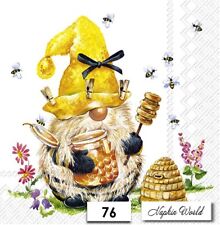 (76) TWO Paper LUNCHEON Decoupage Art Craft Napkins - GNOME HONEY BEES HIVE picture