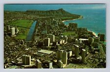 Waikiki HI-Hawaii, Aerial Of Town Area, Antique, Vintage c1976 Souvenir Postcard picture