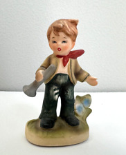 Vintage Porcelain Bisque Figurine Little Boy with Horn Player Collectable Decor picture