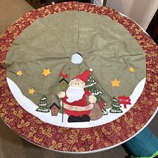 Christmas Tree Skirt Lightweight w/ Appliquéd Felt Santa & Trees 46