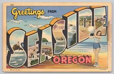 Seaside Oregon, Large Letter Greetings, Girl Beach Ball, Vintage Postcard picture