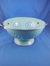 Pair Turquoise Blue Enamel Ware Footed Colanders 5