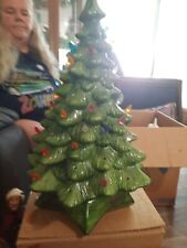 Vintage Green Holland Mold Ceramic Christmas Tree 19” W/ Star Base picture