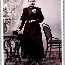ID'd c1880s Rock Island Young Lady Black Bible Cabinet Card Hakelier Panchow B15 picture