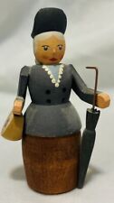 Hand Carved Wooden Figurine Woman Holding Parasol & Purse German Folk Art picture