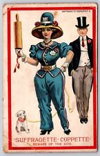 Postcard Suffragette Coppette Beware Of  Dog  Police Rolling Pin Dapper Man U01 picture