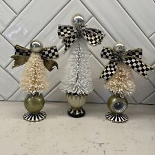 Set Of 3 Mackenzie Childs Home Sweet Snow Bottlebrush Tree Courtly Check Bow picture