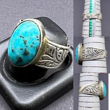 A Very Unique Old Natural Turquoise Stone Antique Pure Sliver Ring picture