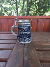 Vintage ceramic German stoneware beer mug with tin cap picture