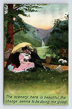 Victorian Romance Scenic Picnic Parisol Couple Bamforth Postcard picture