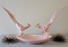 Vtg MCM Gilner California Pottery PINK + Gold Long-Tail BIRDS + Console BOWL SET picture