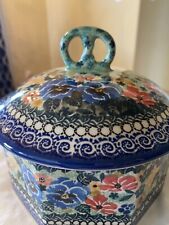 Unikat Polish Pottery M.Starzyk 2008 Peaceful Garden Octagon Shaped Covered Bowl picture
